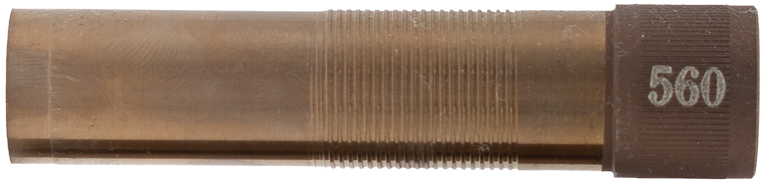 Metal threaded gauge tool marked 560