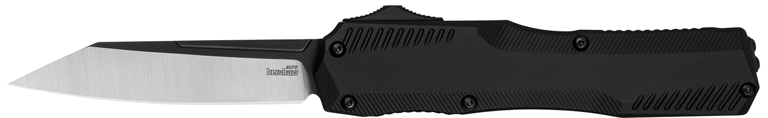 Black automatic knife with blade extended