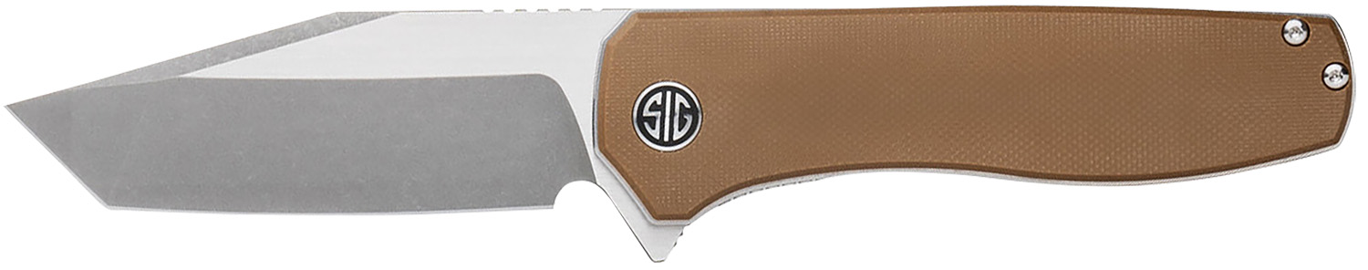 Folding knife with brown handle and silver blade