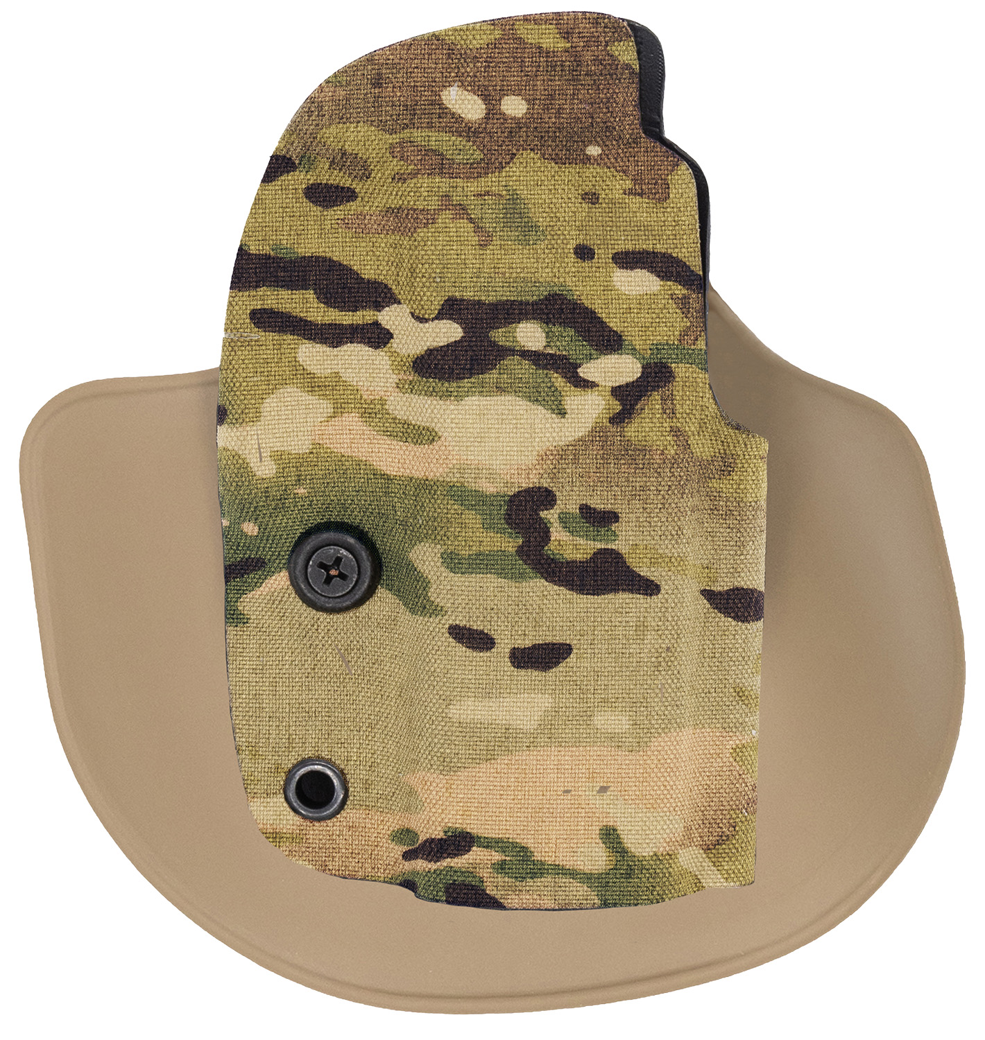 Camouflage-patterned holster with tan backing