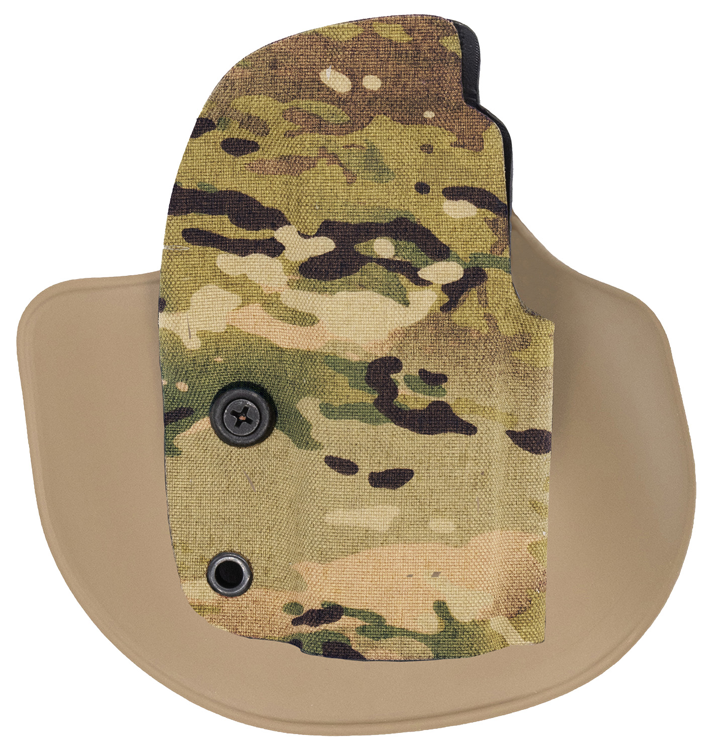 Camouflage fabric handgun holster on tan background