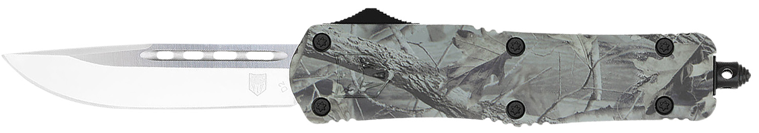 Camouflage-handled folding pocket knife with stainless steel blade