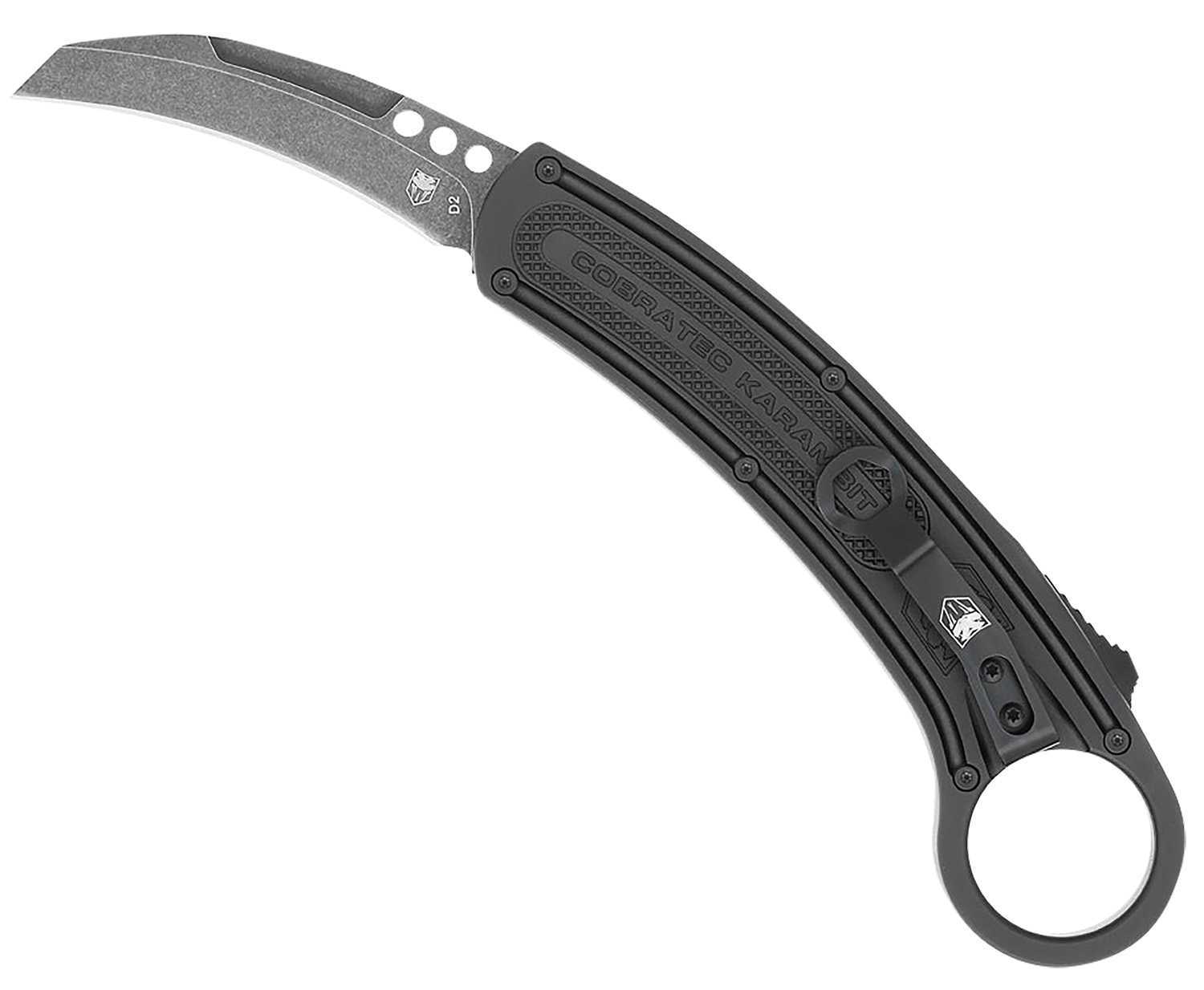 Curved karambit folding knife with ring handle