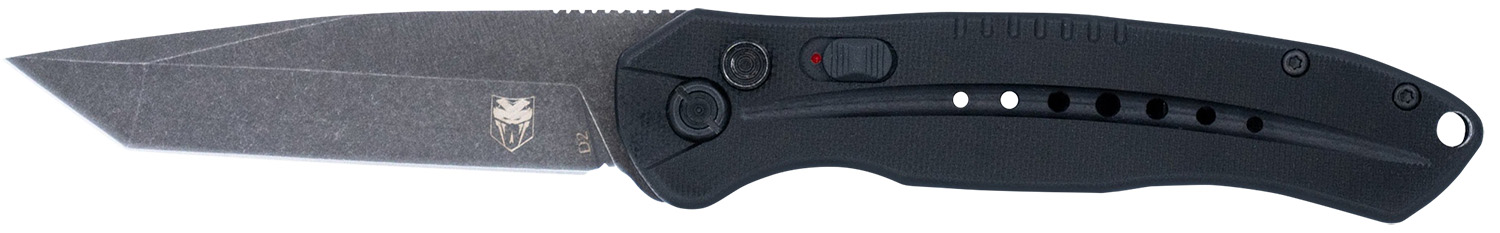 Black folding pocket knife with stonewashed blade