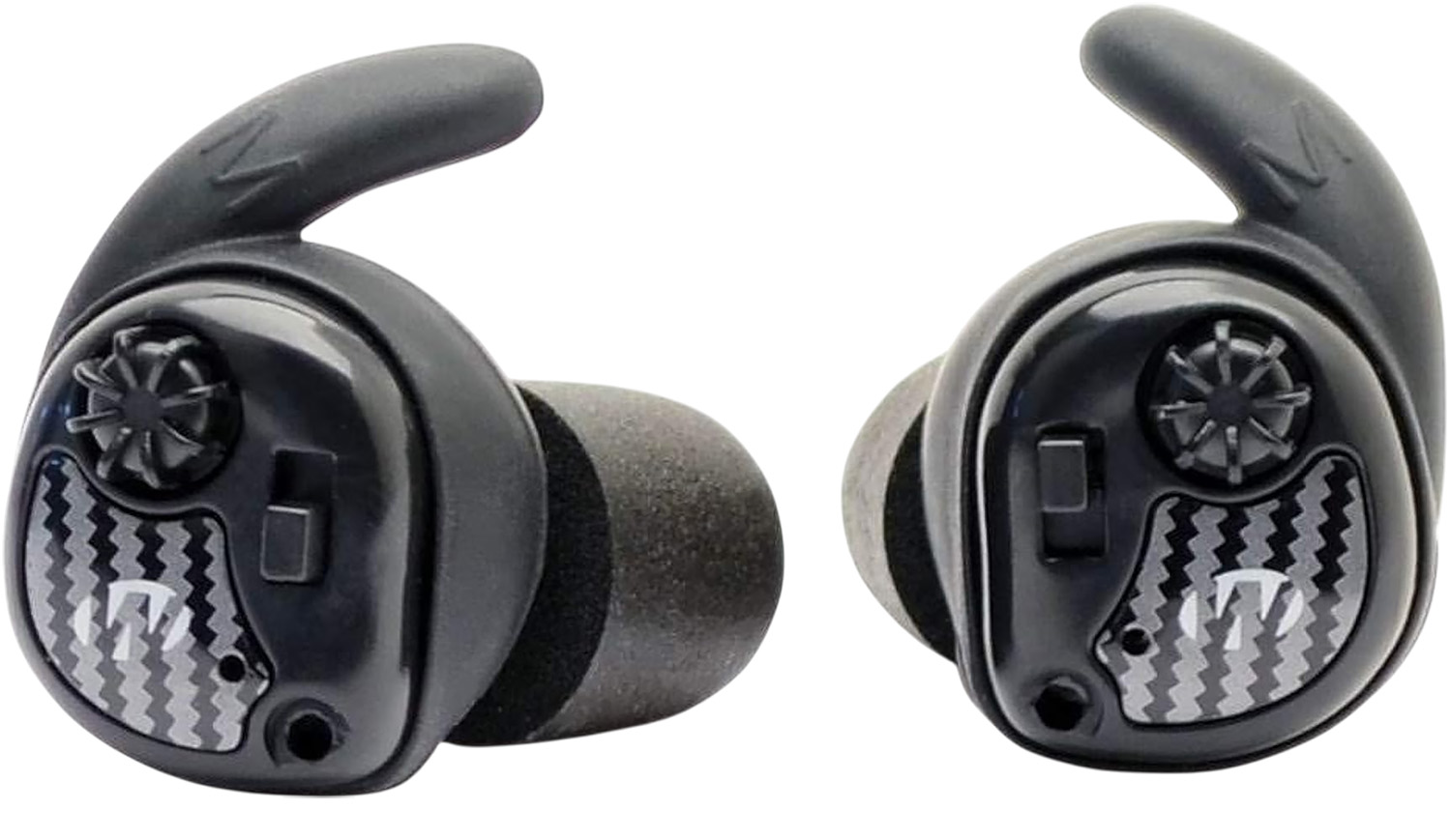 Black wireless in-ear earbuds with ear hooks