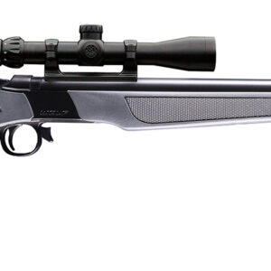 Bolt-action rifle with mounted scope on white background