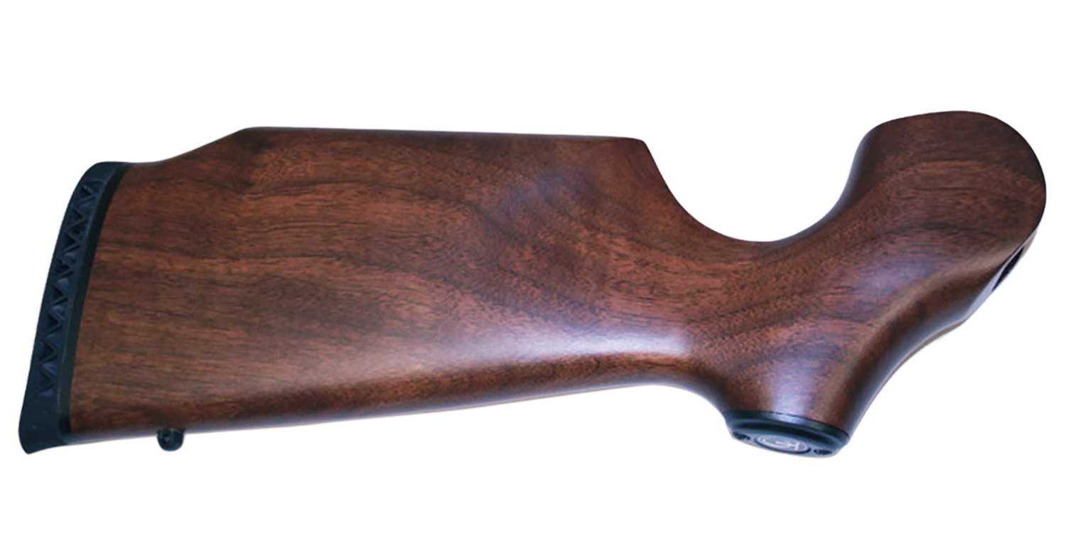 Close-up of a wooden gun stock.