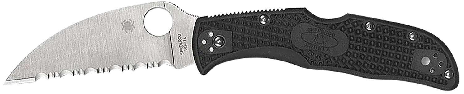 Partially serrated folding knife with black handle