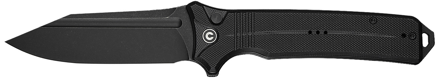 Black folding pocket knife isolated on white