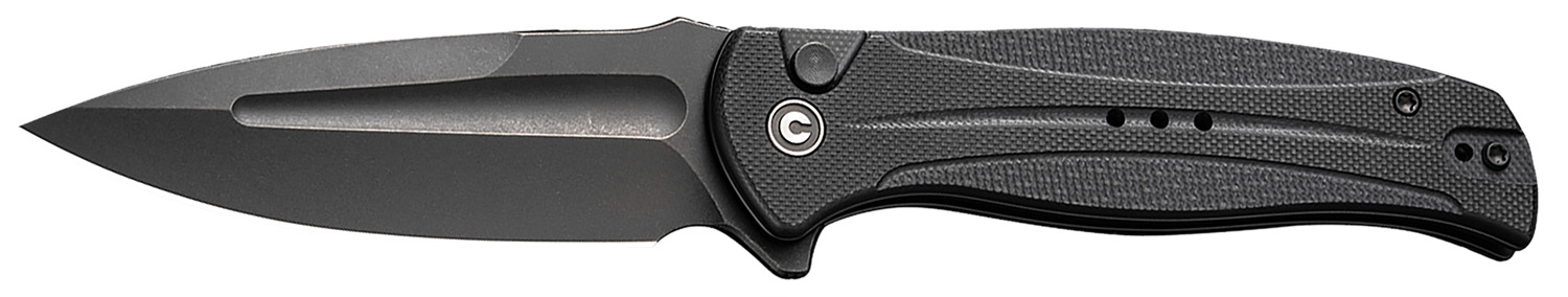 Black folding pocket knife with textured handle