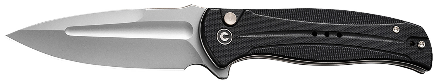 Black-handled folding knife with silver blade