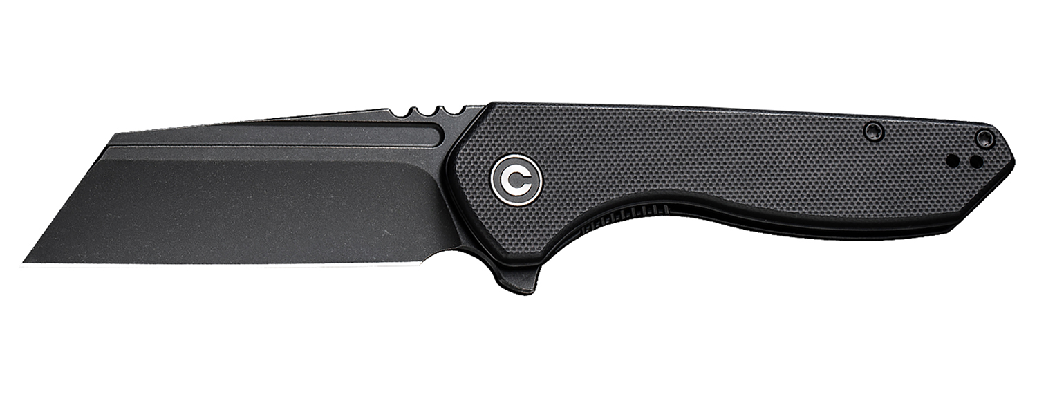 Black folding pocket knife isolated on white background