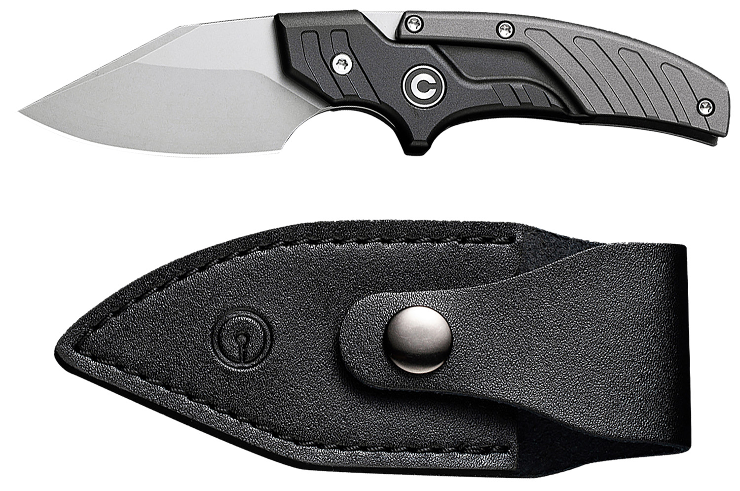 Folding knife with black sheath