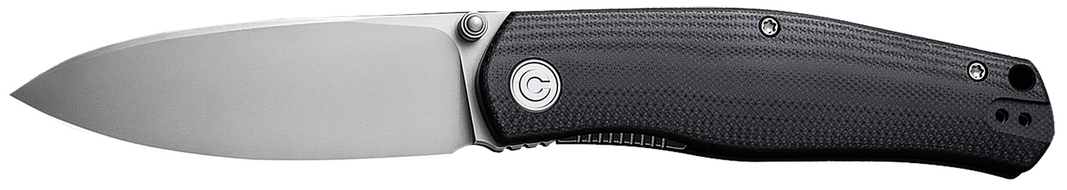 Black-handled folding knife with silver blade