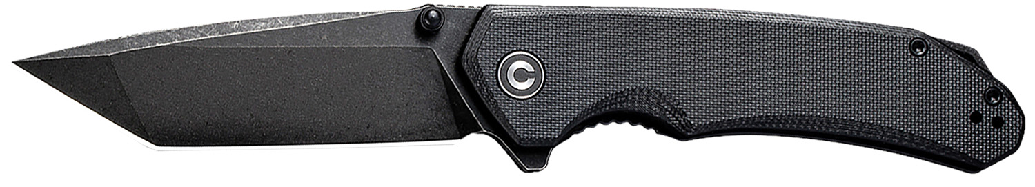Black folding pocket knife with textured handle