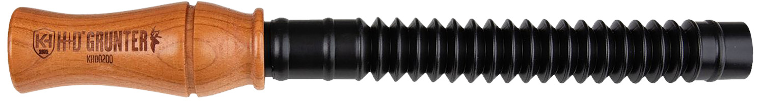 Wood-handled deer grunt call with ribbed tube