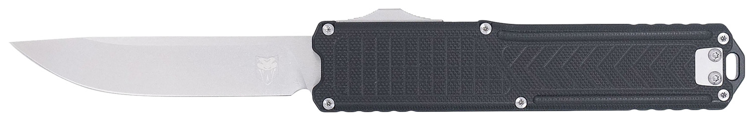 Fixed-blade knife with black textured handle