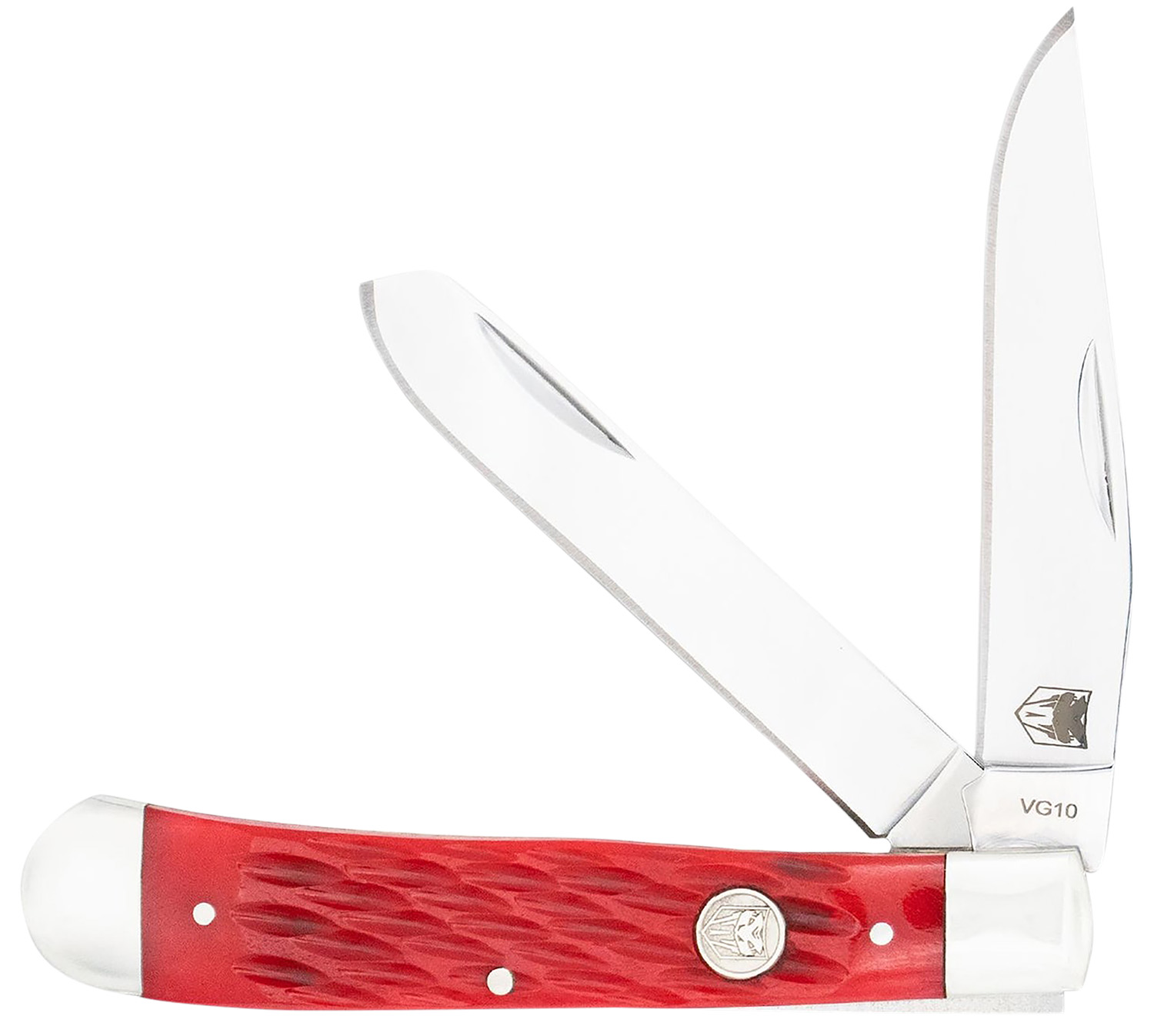 Red-handled folding pocket knife with two blades