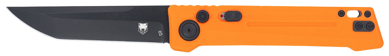Orange-handled folding knife with black blade