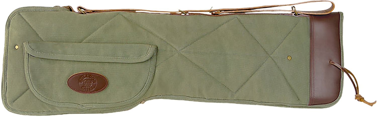 Green quilted rifle case with leather trim