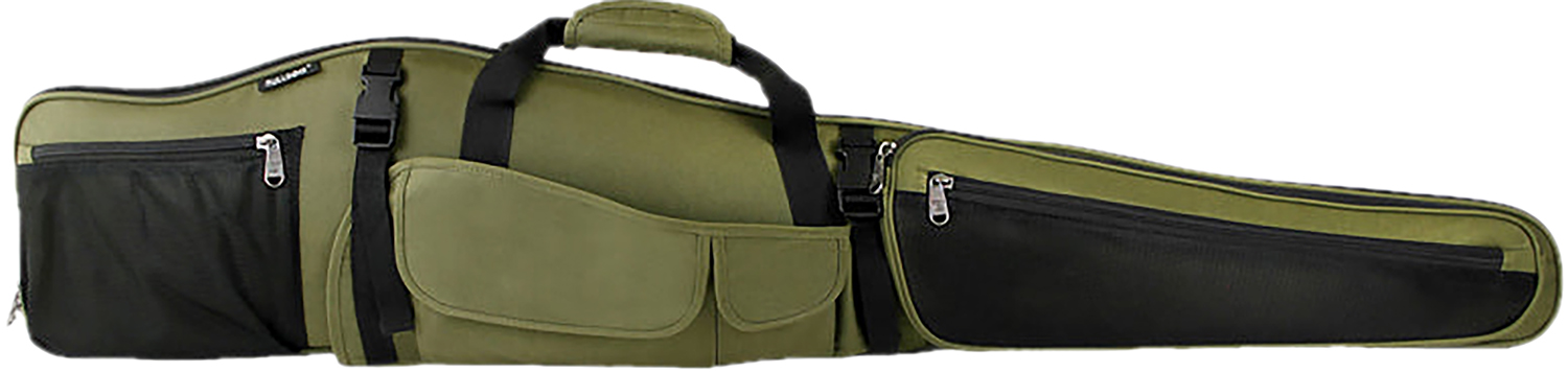 Olive green rifle case with multiple pockets