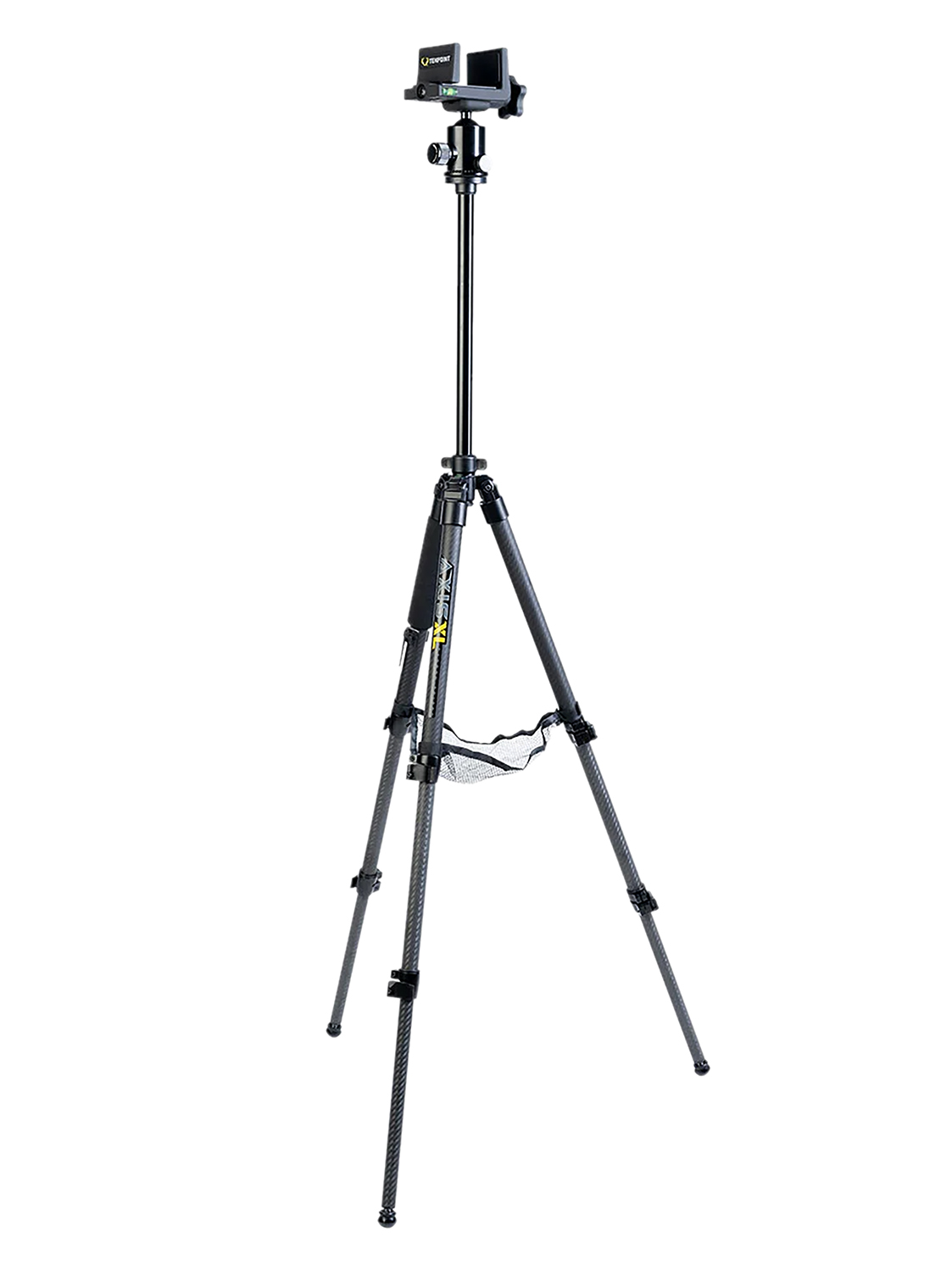 Carbon fiber tripod with smartphone mount attached
