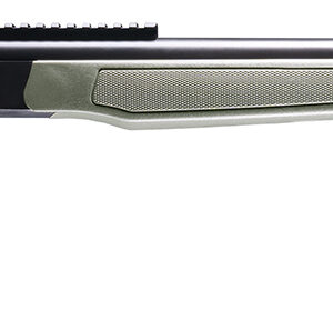 Side view of a green hunting rifle.