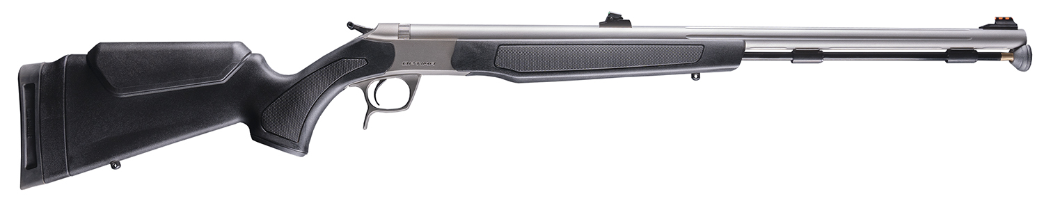 Bolt-action rifle with black synthetic stock