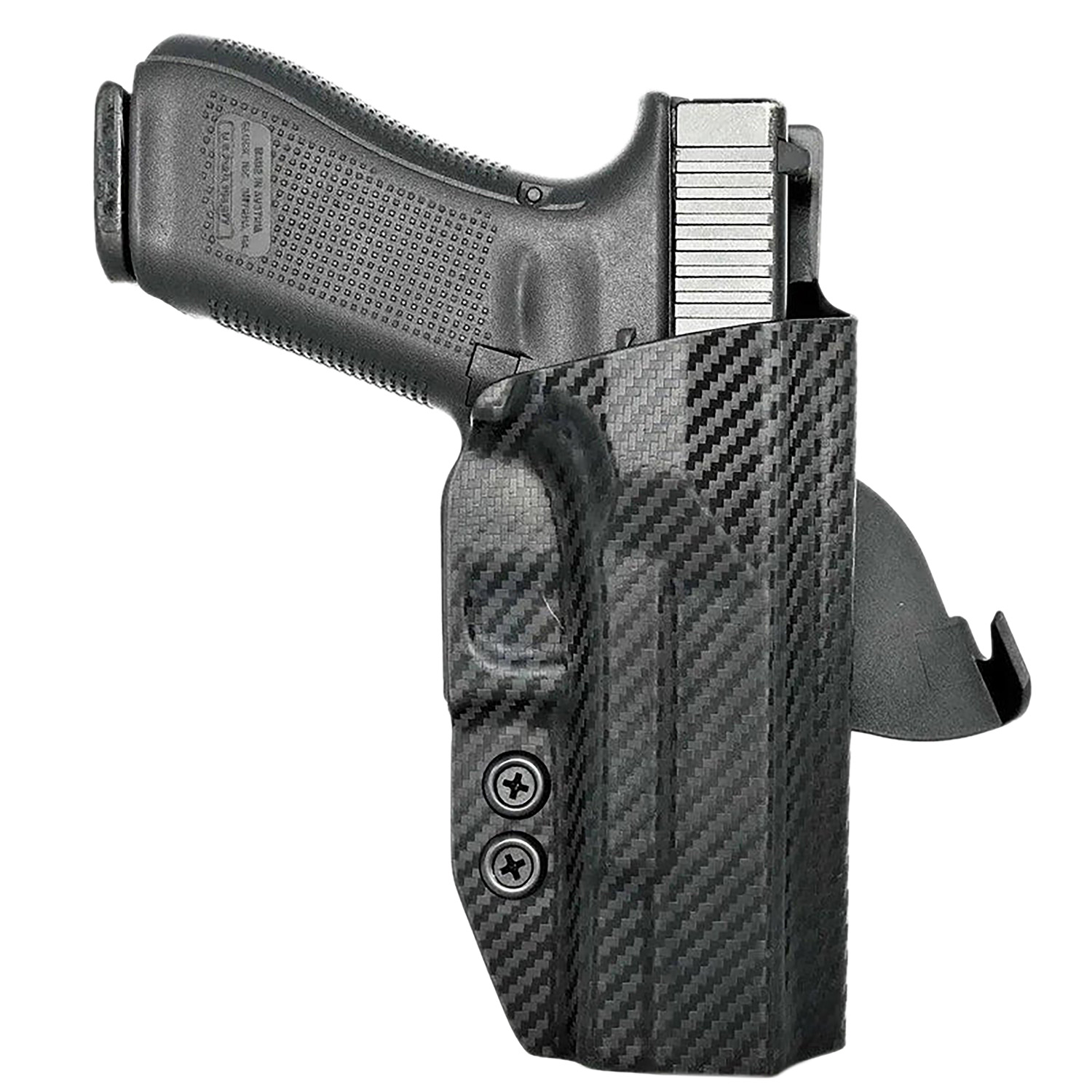 Handgun in black carbon fiber holster