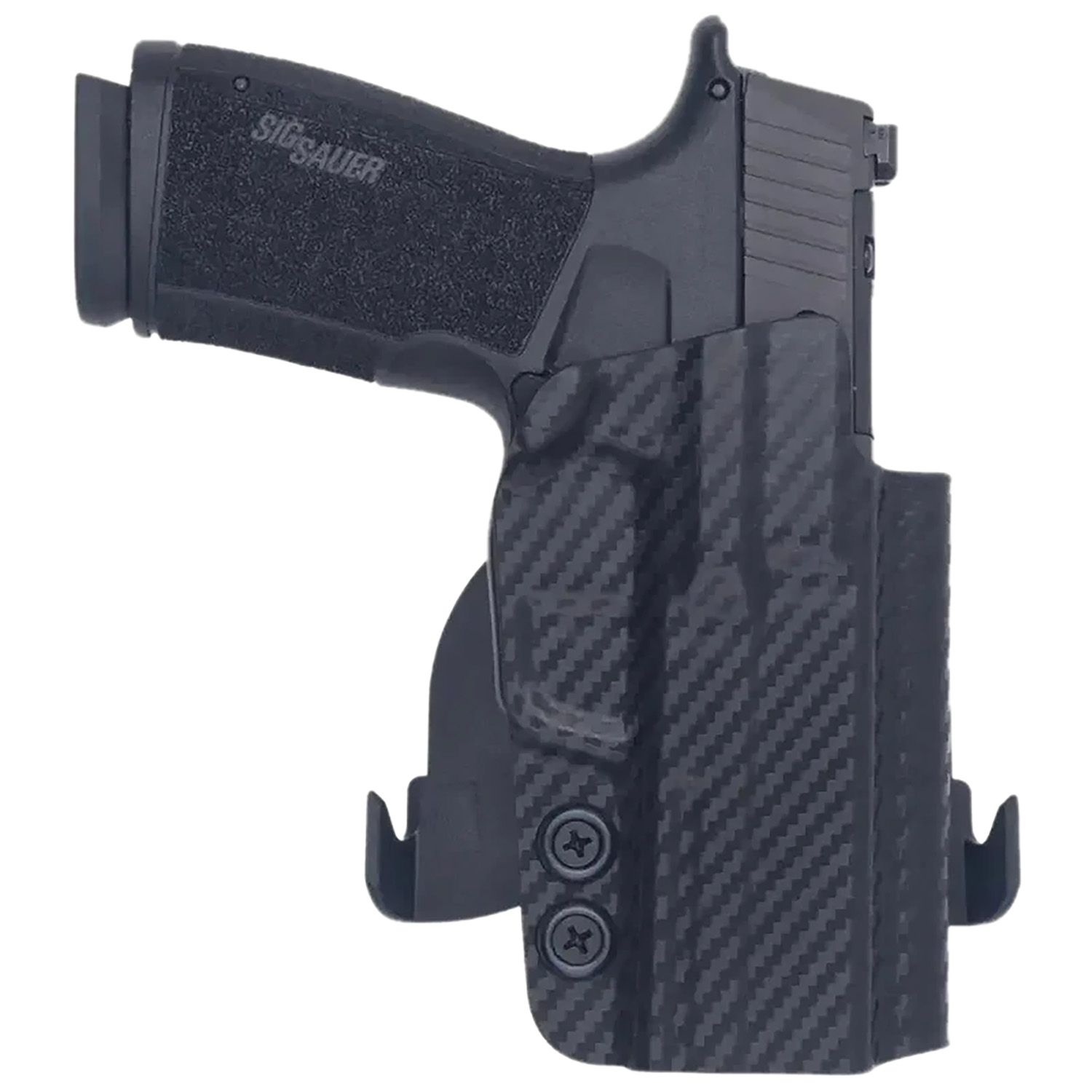 Handgun in carbon fiber holster