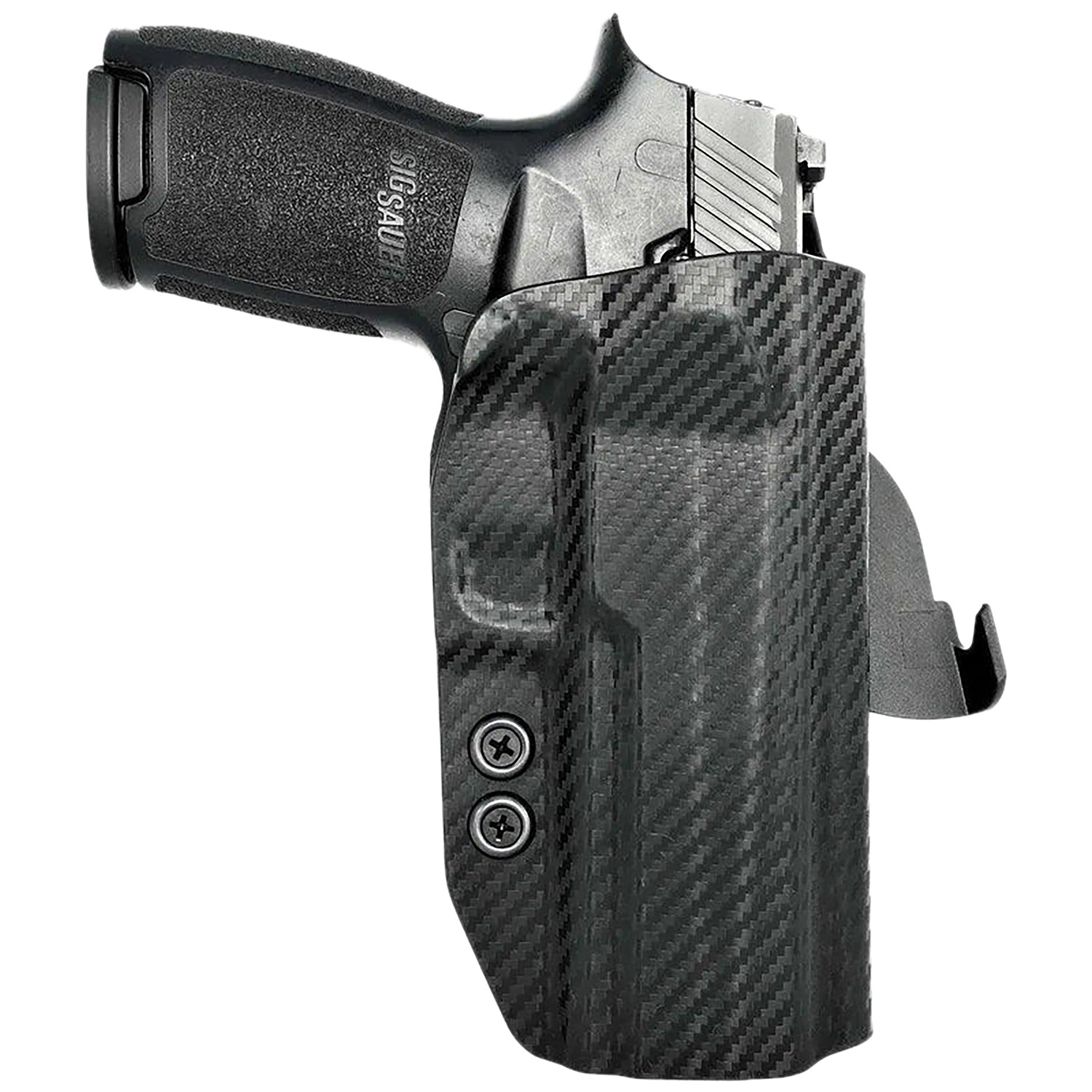 Handgun in carbon fiber holster
