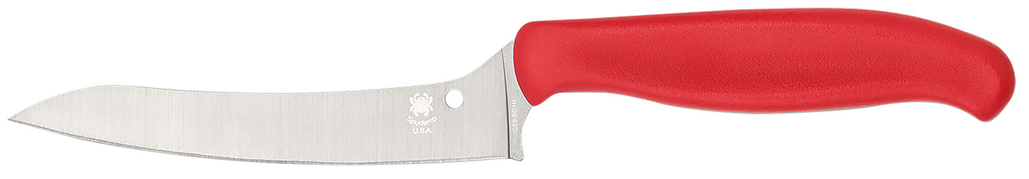 Stainless steel kitchen knife with red handle