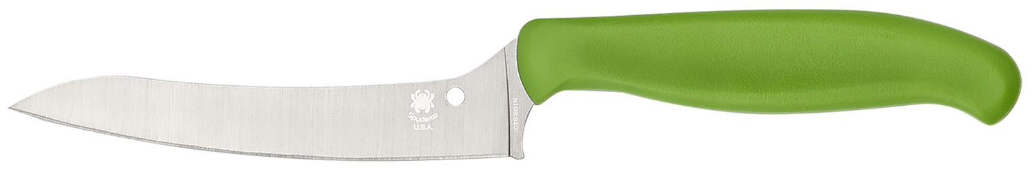 Stainless steel kitchen knife with green handle