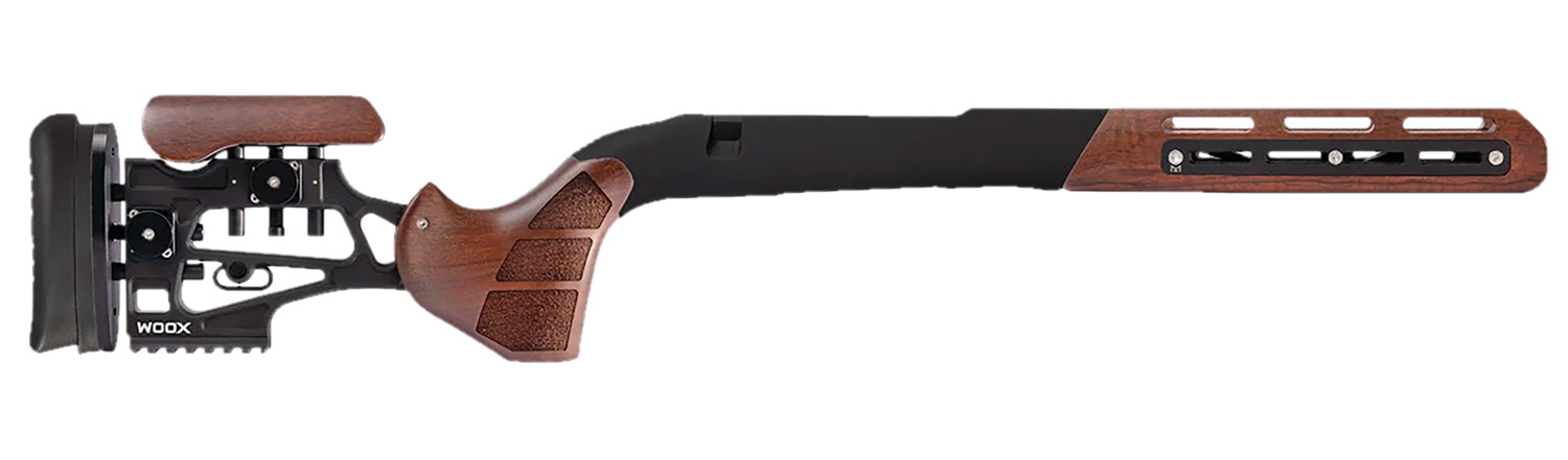 Wood and metal adjustable rifle stock chassis