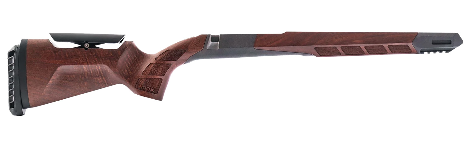 Wooden rifle stock with adjustable cheek rest