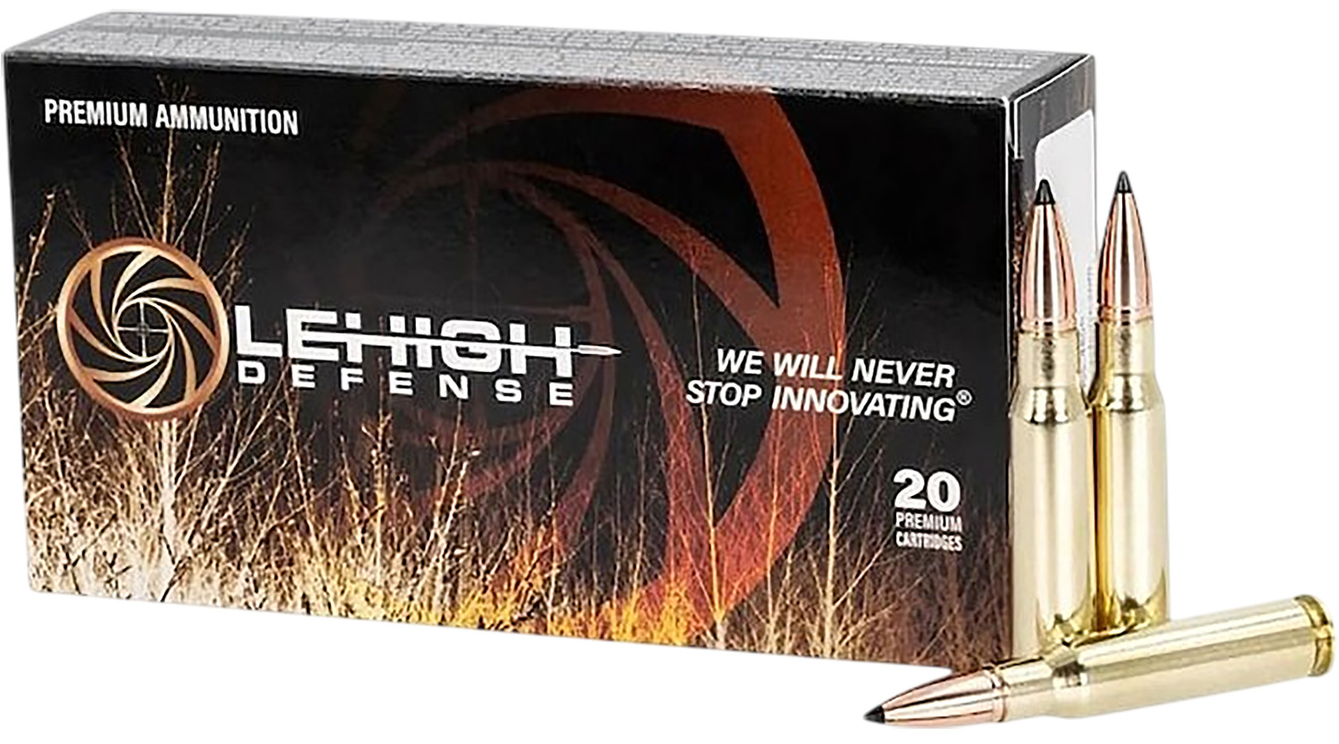 Lehigh Defense premium rifle ammunition box and cartridges