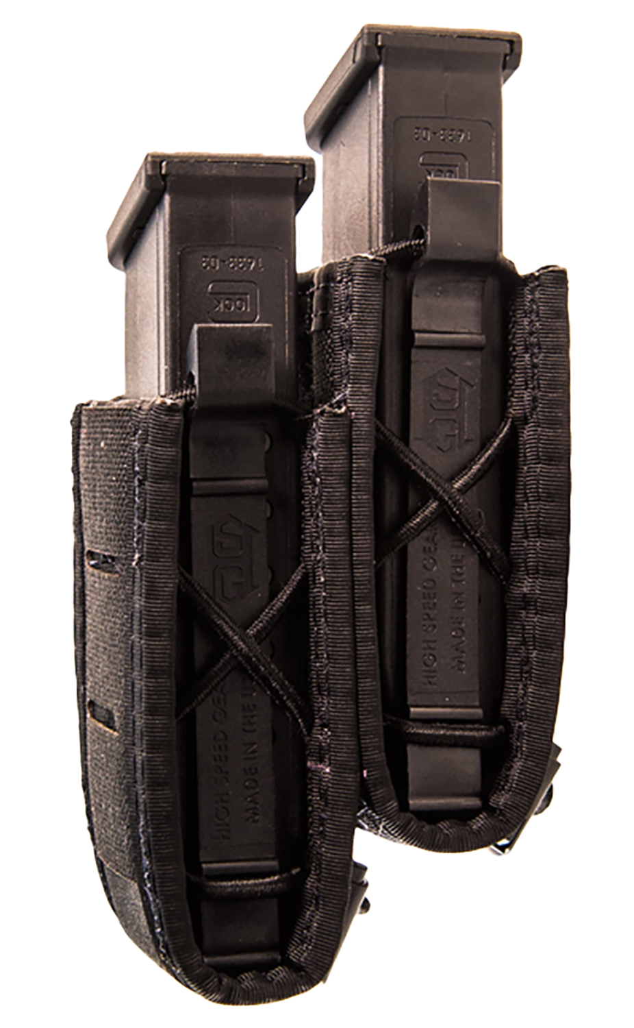 Dual pistol magazines in black tactical pouch