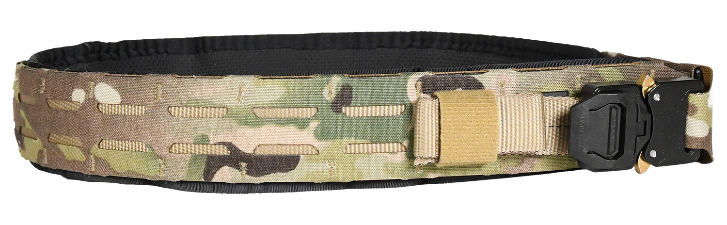 Camouflage tactical belt with black buckle