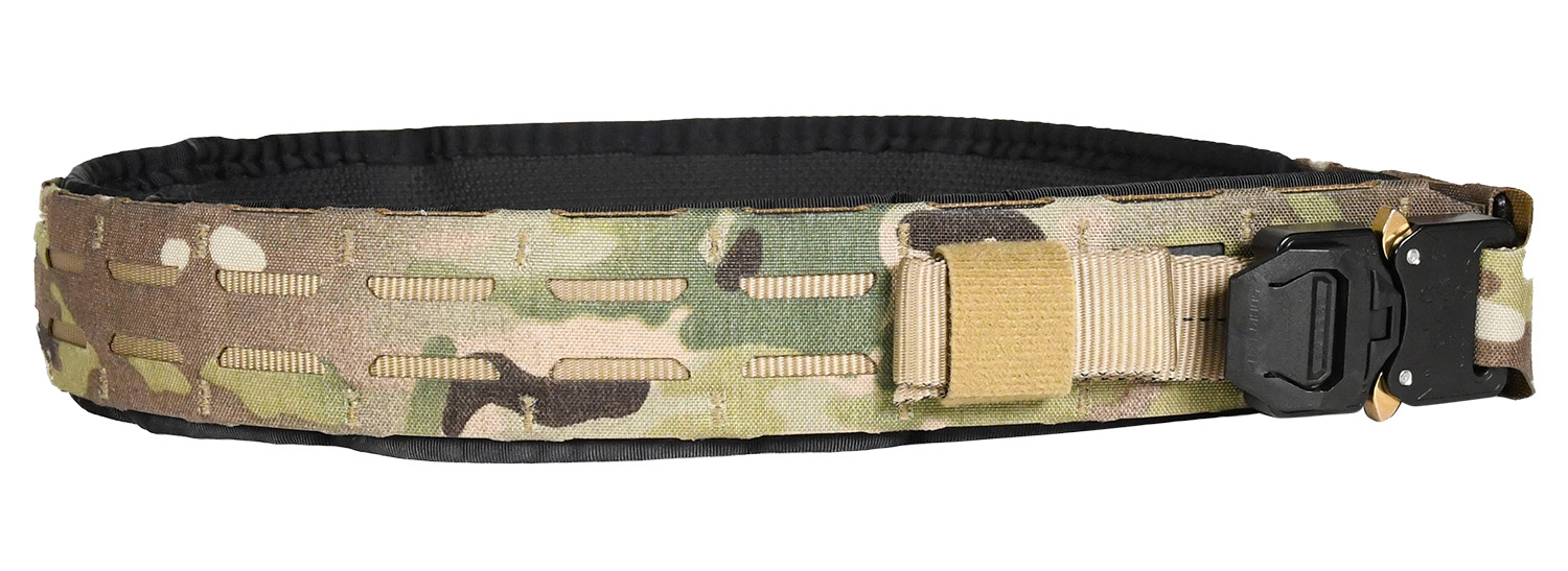 Camouflage tactical belt with black quick-release buckle
