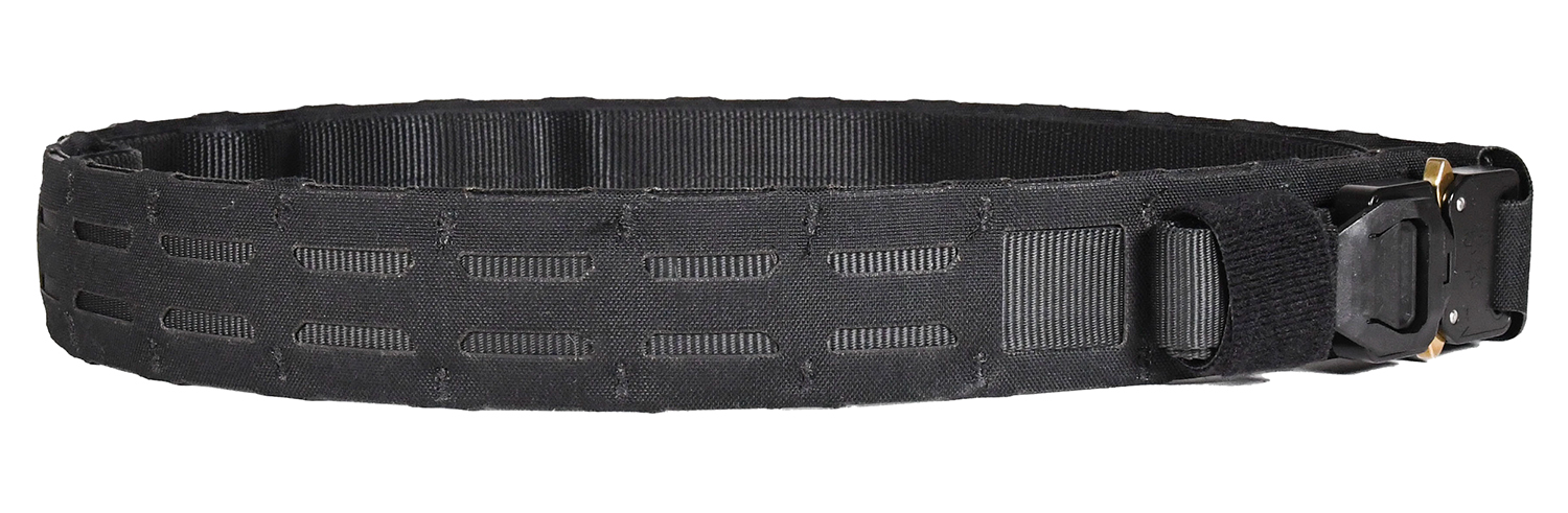 Black tactical belt with quick-release buckle