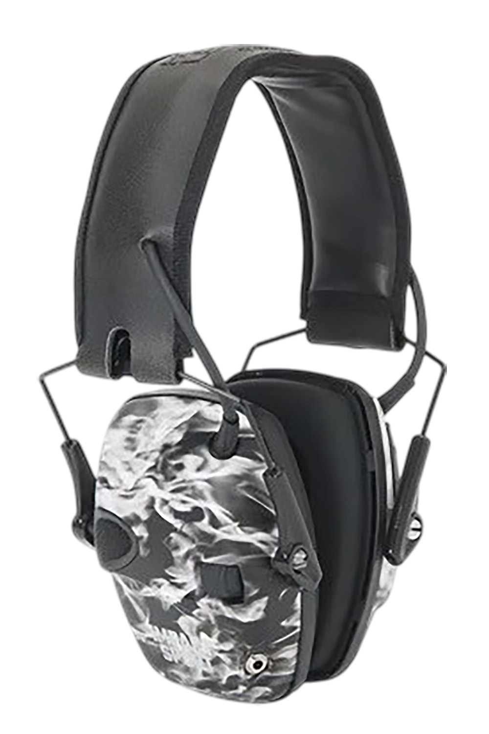 Black over-ear hearing protection earmuffs with camo design