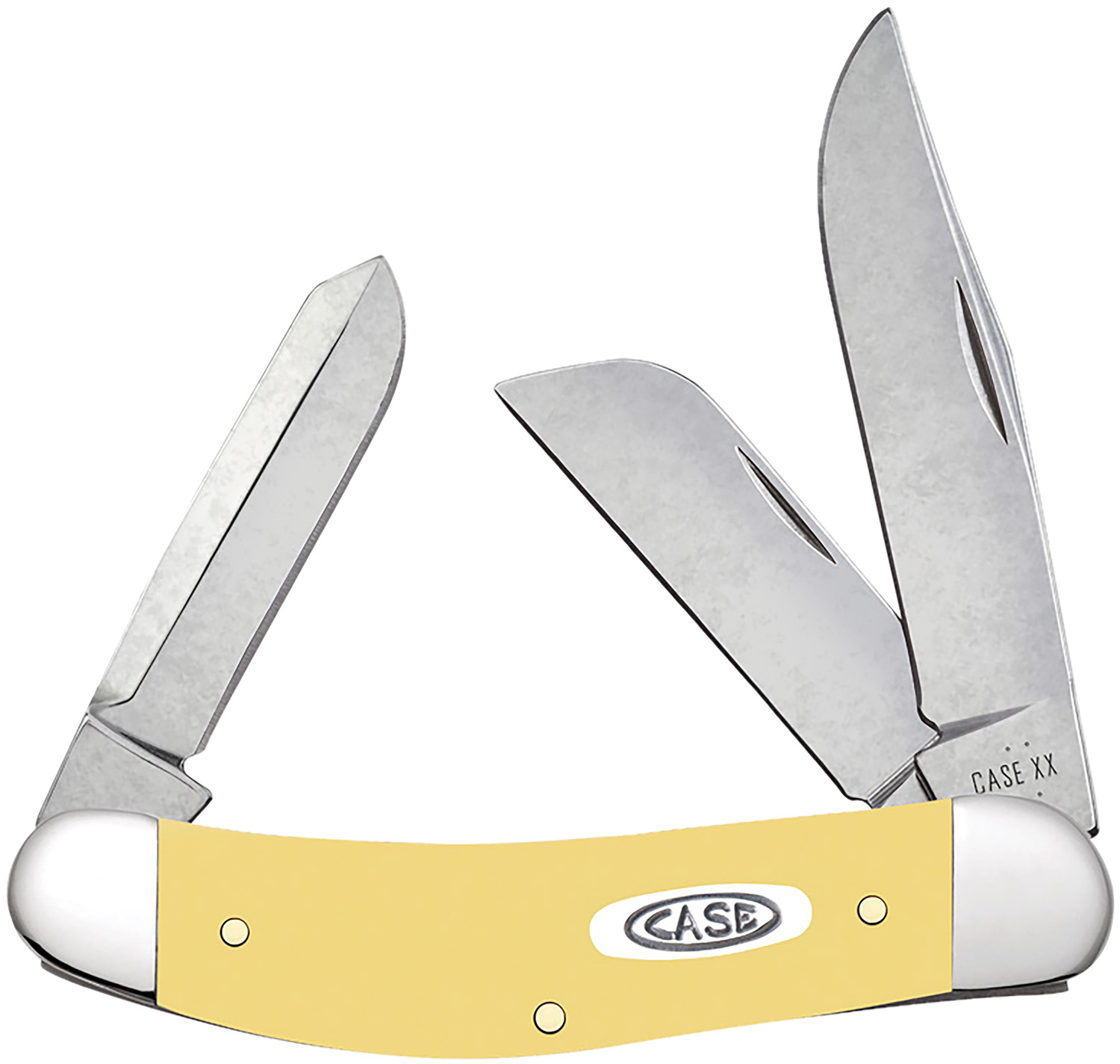 Yellow-handled Case XX pocket knife with three blades
