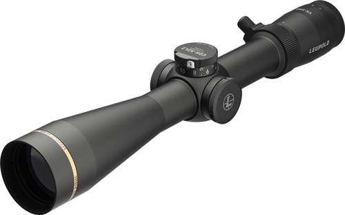 Leupold riflescope with adjustable turrets on white background