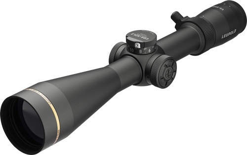 Black Leupold rifle scope isolated on white background