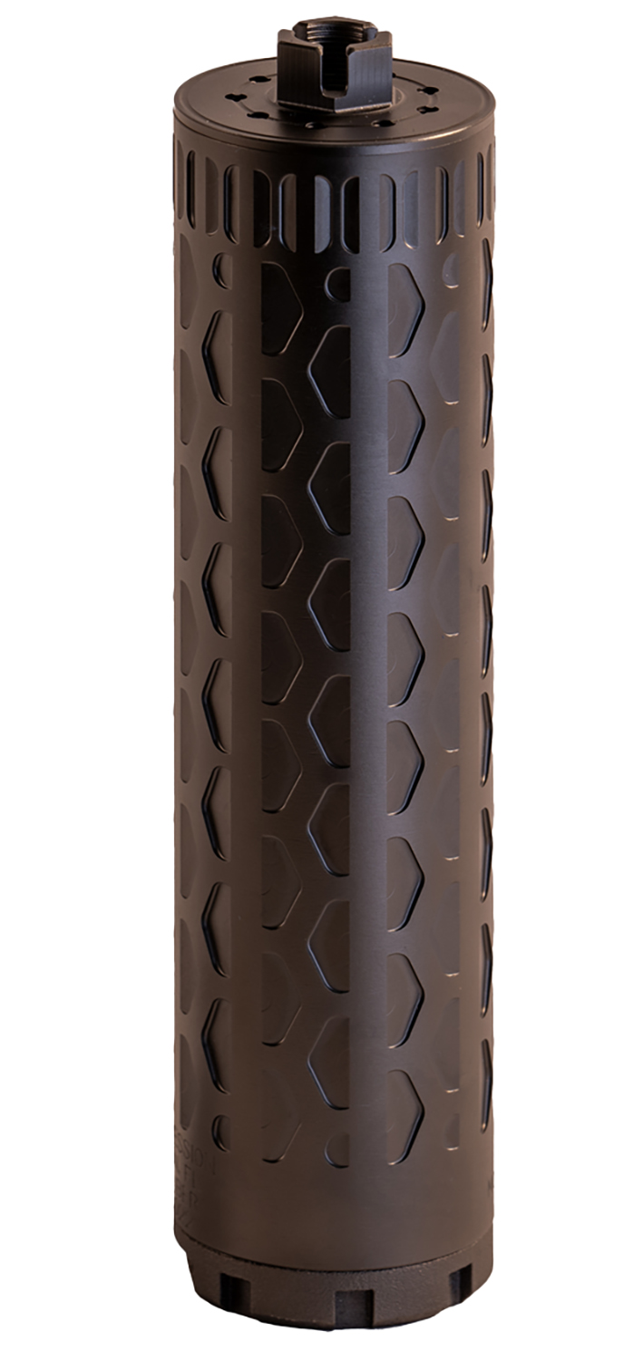 Black cylindrical metal suppressor with textured surface
