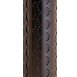 Black cylindrical firearm suppressor with vented exterior