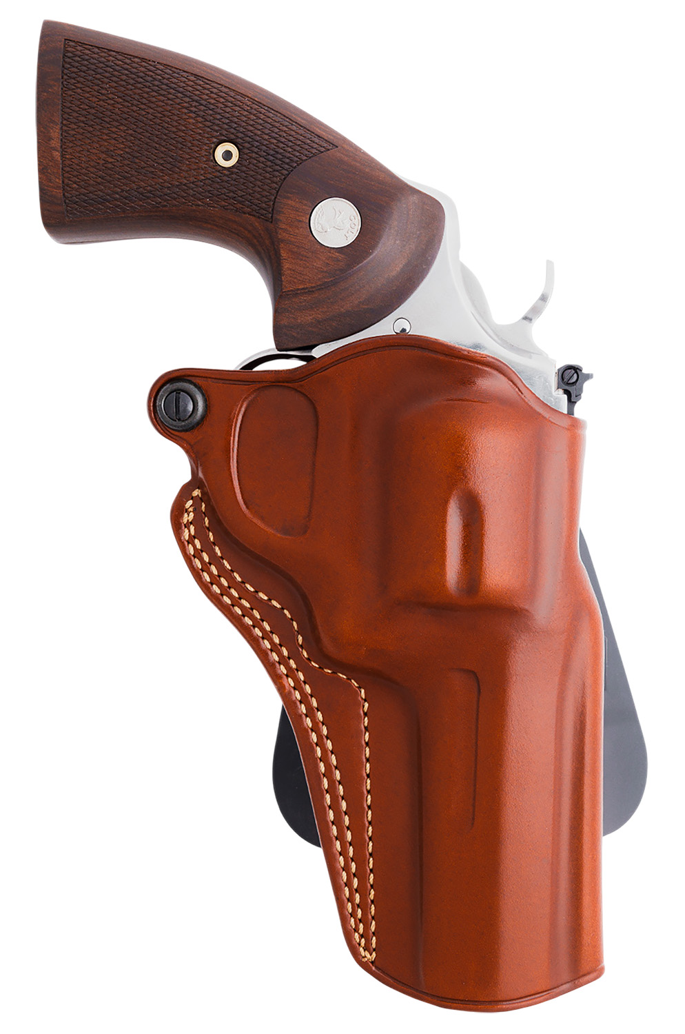 Revolver in brown leather holster