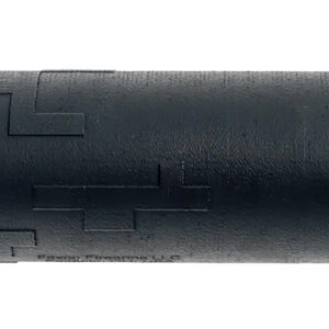 Black cylindrical firearm suppressor with textured pattern
