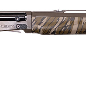 Camo patterned shotgun on a white background.