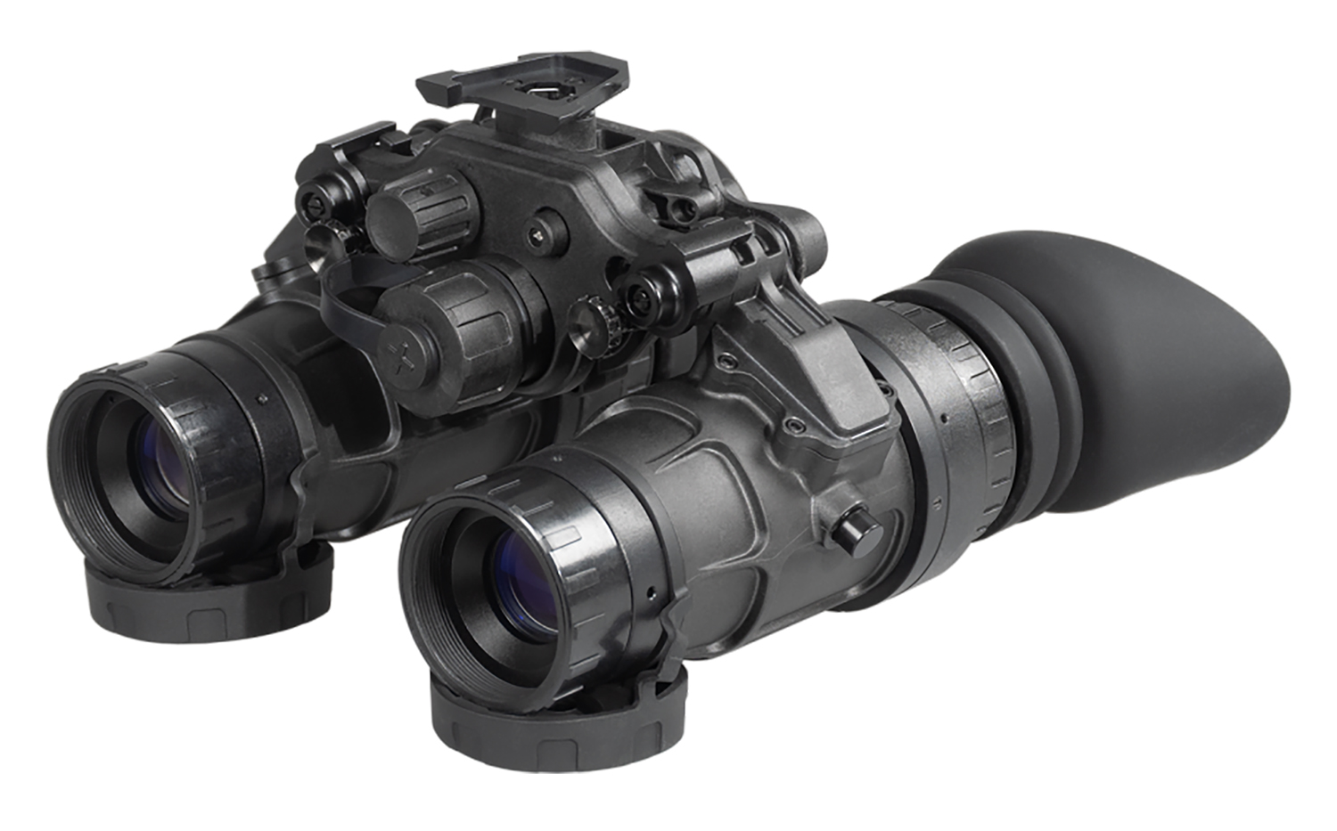 Black dual-lens night vision goggles device